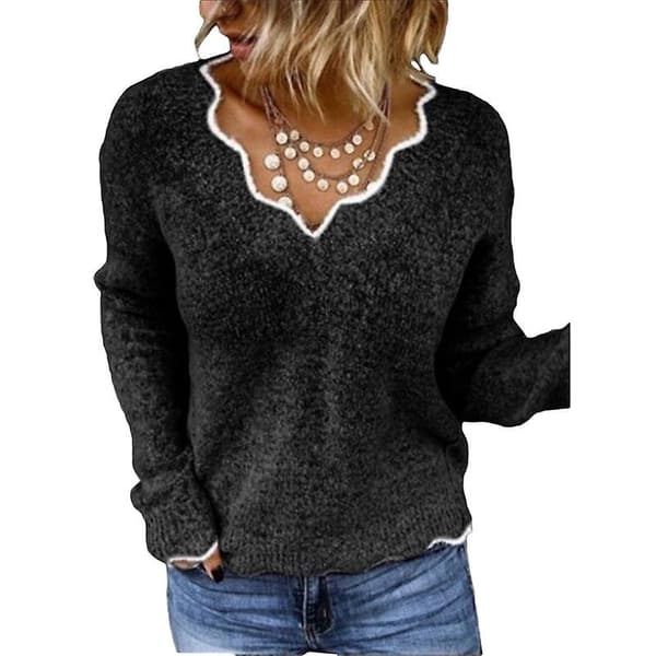 Dame v-hals strikket sød pullover sweater spot multi-farvet Black 3xl