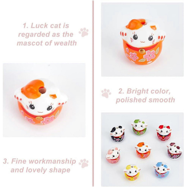 16 stk. Lucky Cat Keramiske Perler Maneki Neko Avstandsperler Håndlagde Løse Perler Fortune Cat Porselensperler for Smykkelaging Halskjede