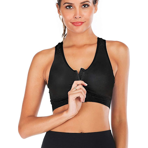 2 stk. Sports-BH med lynlås foran, Post Surgery BH, Yoga BH, Trænings Fitness Activewear Polstrede BH'er til kvinder Black M