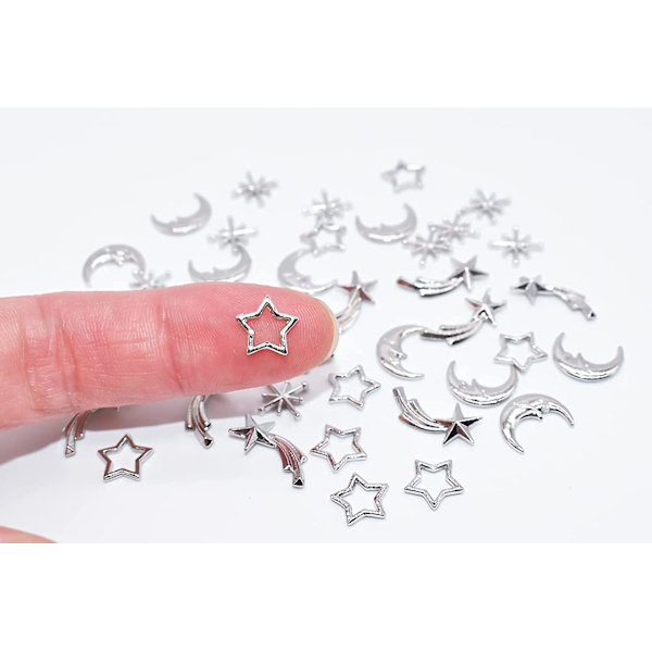 40 stk. Stjerne Måne Negle Charms Til Neglekunst Metal Legering Neglekunst Nitter Til Akryl Negle 3d Negledekorationer Negle Juveler Designer Og Charms (sølv)