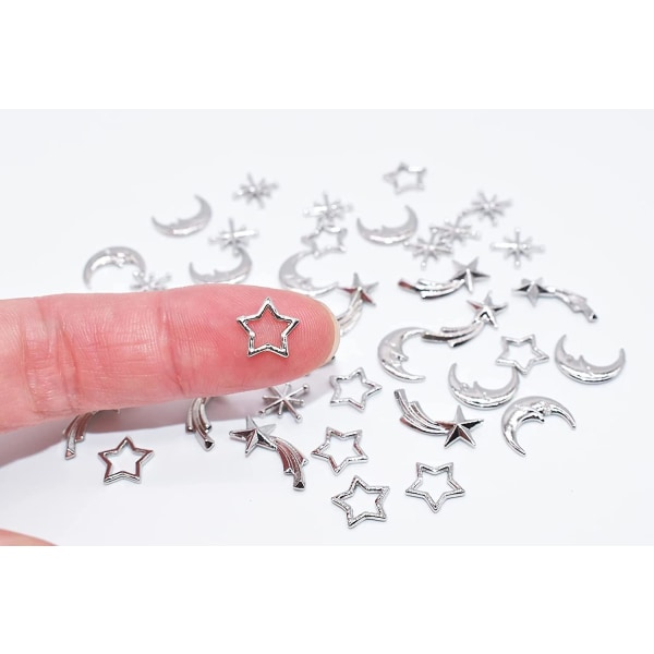 40st Stars Moons Nail Charms För Nail Art Metalllegering Nail Art Dubbar För Akrylnaglar 3d Nageldekorationer Nail Gems Designer And Charms (silver)