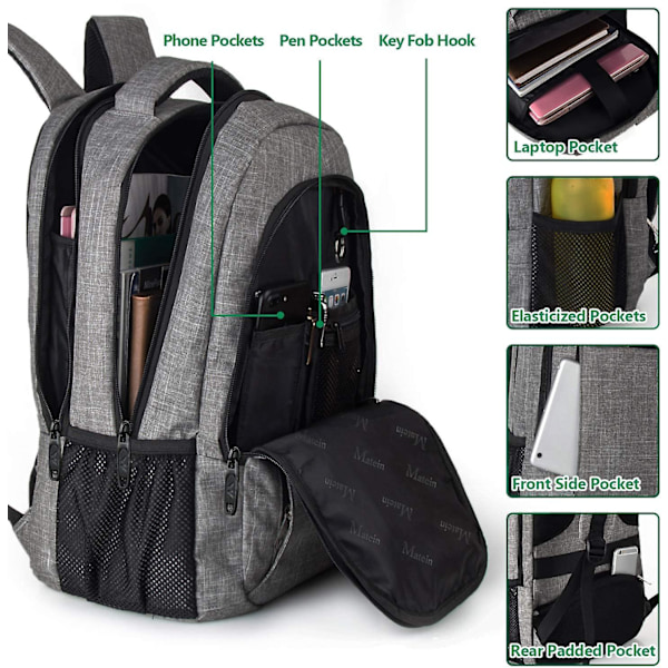 Resebärbar Laptop Ryggsäck, Affärs Anti-Stöld Slank Hållbar Laptop Ryggsäck Med USB Laddningsport, Vattentät College Väska Dator Väska Presenter Till Mig