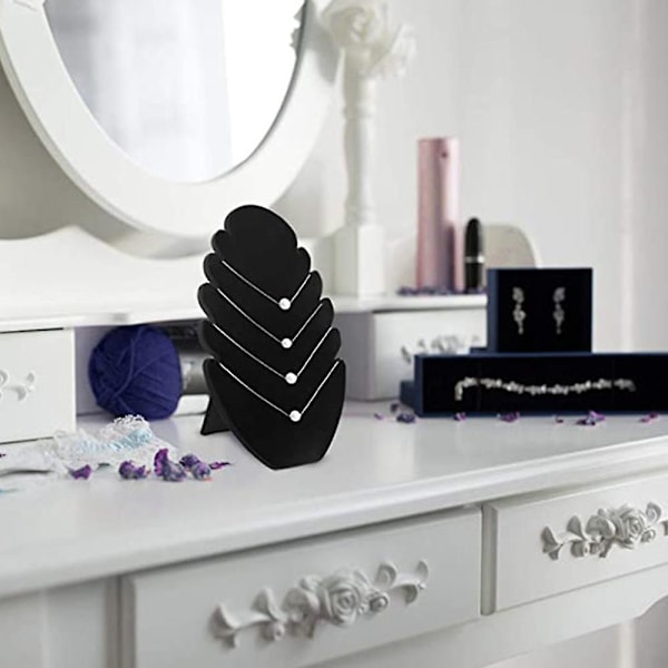 Svart sammetshalsband smyckesdisplay arrangör stativ, smyckesställ, hängsmyckeshållare med 5 skåror för kedjor, armband, 8 x 11 x 0,6 tum Black