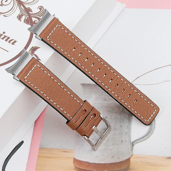 Säädettävä nahkainen ranneke Samsung Galaxy Watch4 Classic 42mm/46mm / Watch4 Active 40mm/44mm -kelloille Brown