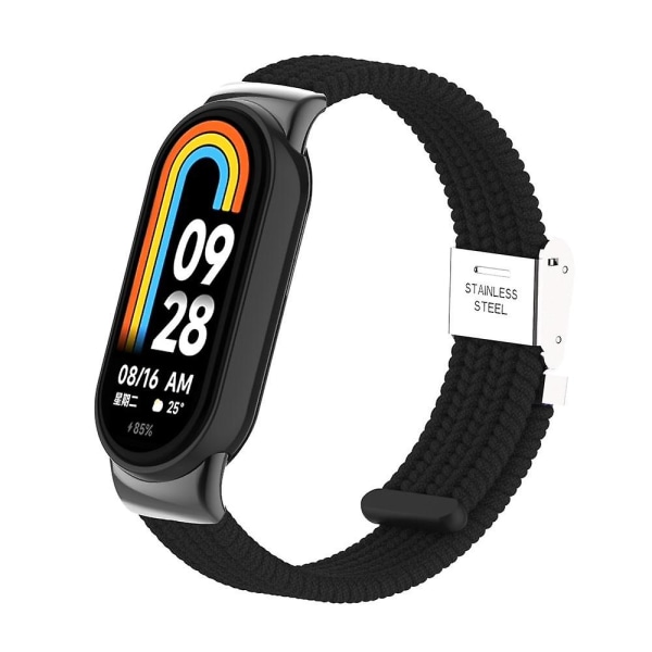 För Xiaomi Smart Band 8 flätad nylon klockarmband justerbart spänne elastiskt band Black