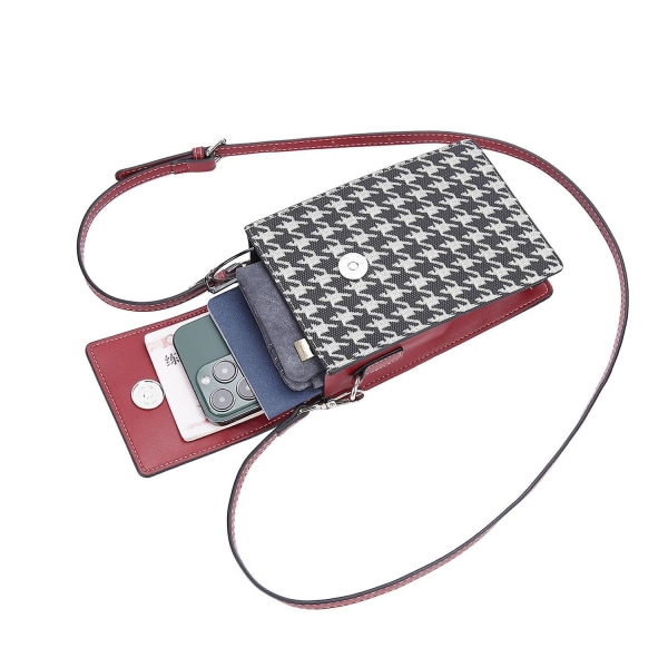 Magnetisk knappsplicing Gird PU läder crossbody väska liten axelväska för resor, dagligt bruk Wine Red