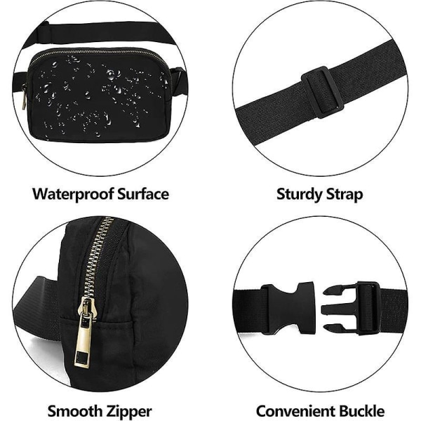 Snygg midjeväska i nylon för män och kvinnor, vattentät, sportig, casual, crossbody-väska Black