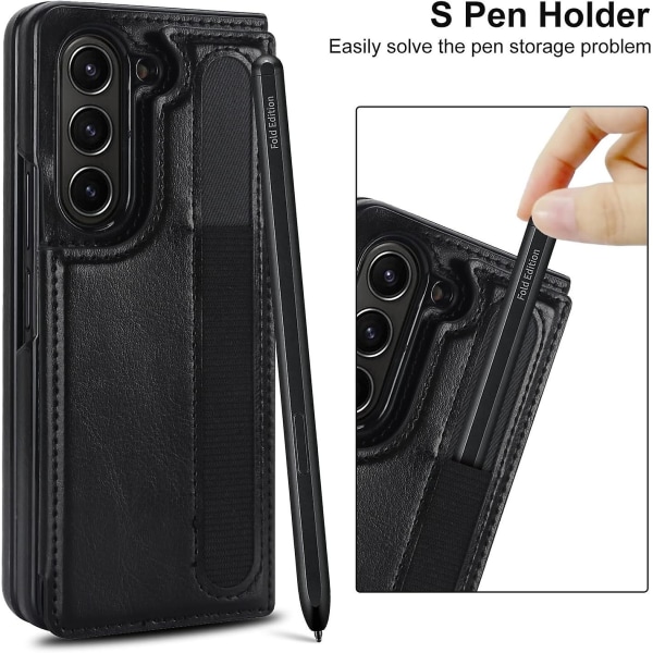 Z Fold 5 Case, Pu Läder Case Kompatibel Samsung Galaxy Z Fold 5 Med S Pen Hållare, Korthållare & Stativ Black For Galaxy Z Fold 5