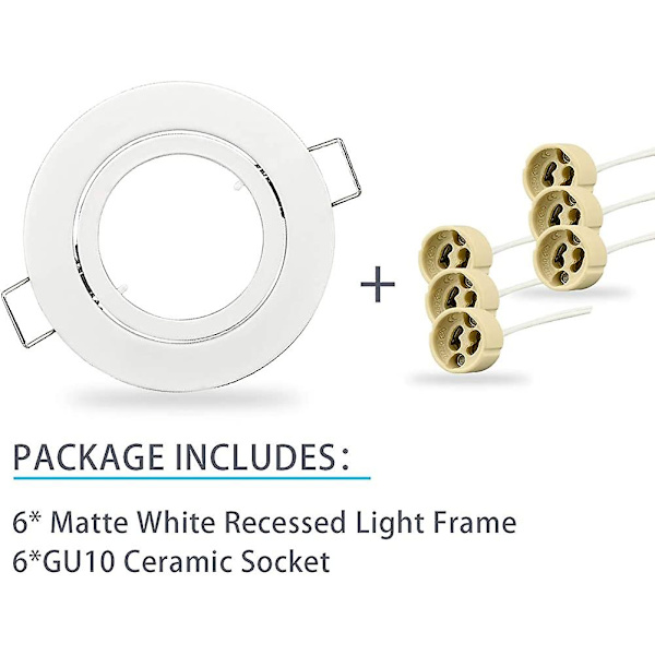 Sett med 6 Justerbare GU10 LED Innfelte Spotlights Matt Hvit Monteringsramme