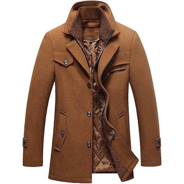 Herr vinter kappa slim fit enkelknäppt kort ulljacka ylle trenchcoat Brown XL