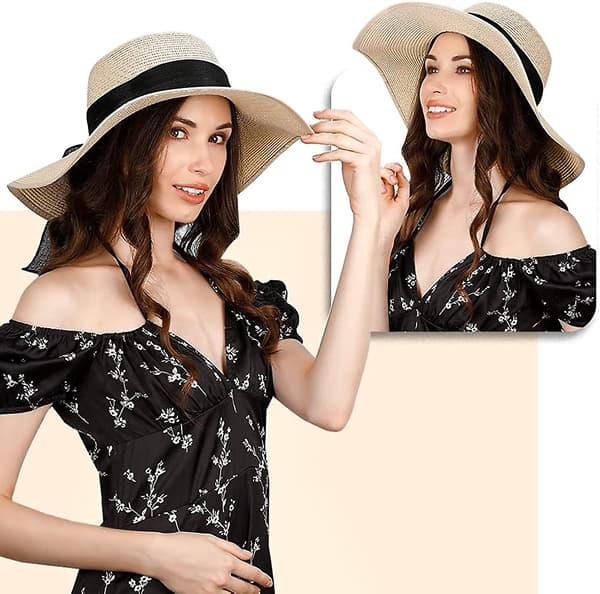Dam halm strand solhatt: Stor hopfällbar och packbar sommar solhatt Style 1