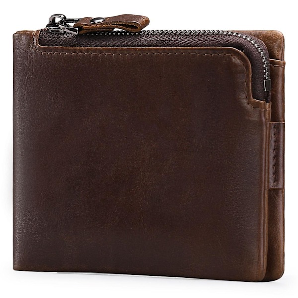 Retro Läder Herr Zipper Pocket Plånbok Fällbar Design Kort Kontanter Förvaringsväska Coffee