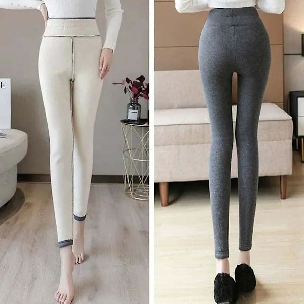 Tjockade lammullsleggings - Termoleggings med hög midja och fleecefoder