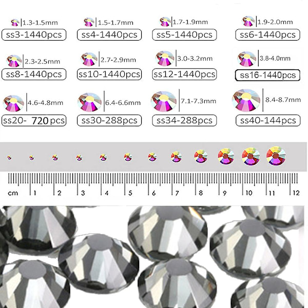 Platt bakre nagelkristaller, glas kristall strass för hantverk naglar dansdräkter grey