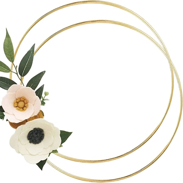 2 Pak 40cm/35cm/30cm/25cm/20cm/15cm/10cm Metal Blomsterkrans Makrame Guld Håndværksringe Til Fremstilling af Bryllupskrans Dekoration, Drømmefanger og DIY Vægophæng