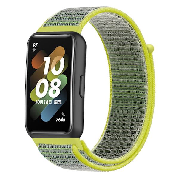 Nylon Urrem til Huawei Band 7, Justerbar Løkke Lukning Udskiftning Sports Armbånd Green Yellow