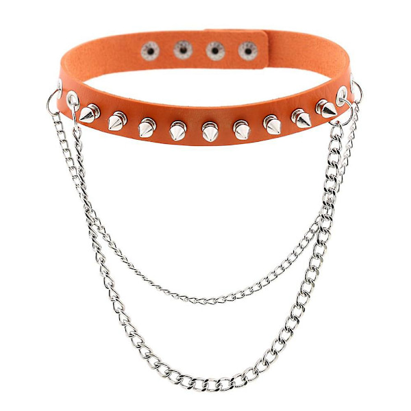 Punk Goth Metal Spike Besat Læder Halsbånd Choker Halskæde orange