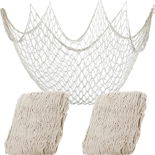 3 kpl Koristeellinen Kalaverkko 203 x 102 cm, Seinälle Ripustettava Kalaverkko Merenneito-, Merirosvo-, Merenkulku- ja Merenalaisiin Juhlakoristeisiin Beige