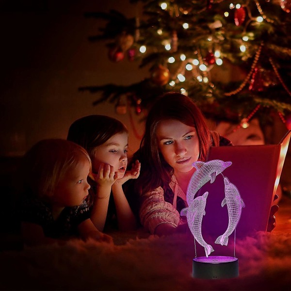 3d Dolphin Night Light Led Optisk Illusion Nattlampa Barn Sängbord Bordslampa 16 färger och fjärrkontroll Födelsedags- och julklappar till tjej