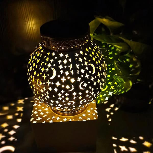 Solcellelampe, smijerns gårdsplass solansikt projeksjonslandskapslys måne stjerne projeksjonslys black style2