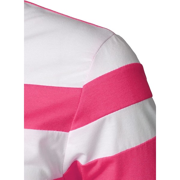 Herr Casual Långärmad Polotröjor Kontrastfärg Patchwork Bomull Tee Toppar Pink M