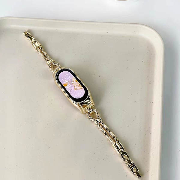 Erstatningsreim med klokkehus for Xiaomi Mi Band 7, delikat kobberkjede metallklokkereim Gold