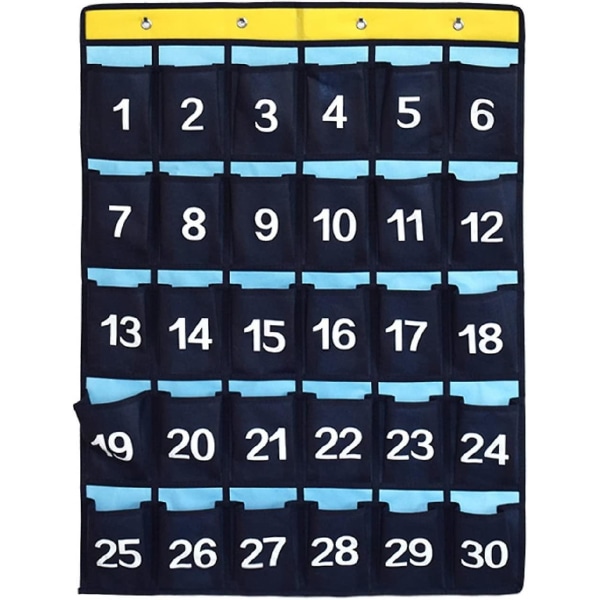 Numrerad Organizer Klassrumsficka för mobiltelefoner Miniräknare Hållare Blå (36 fickor) 30 Pockets