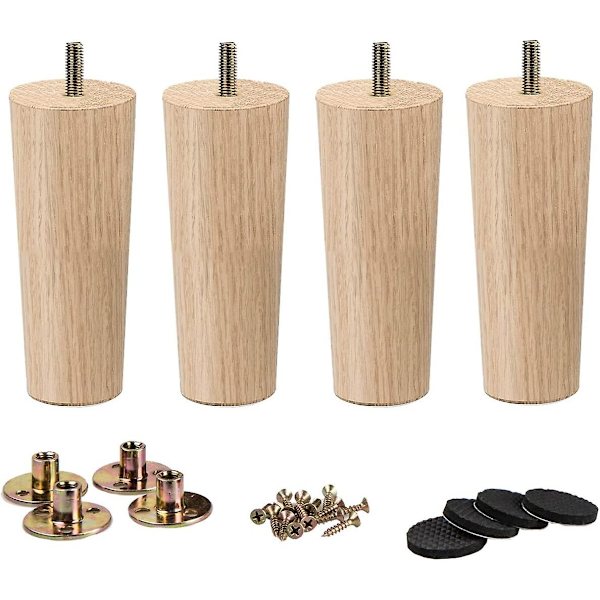 La Vane Träbordsben Pack om 4 Massivt Trä Koniska Ersättningsmöbelfötter Möbelben Med Förborrade M8 516 Tum 79 Mm Bultar & Montering Tapered 4* * 10cm