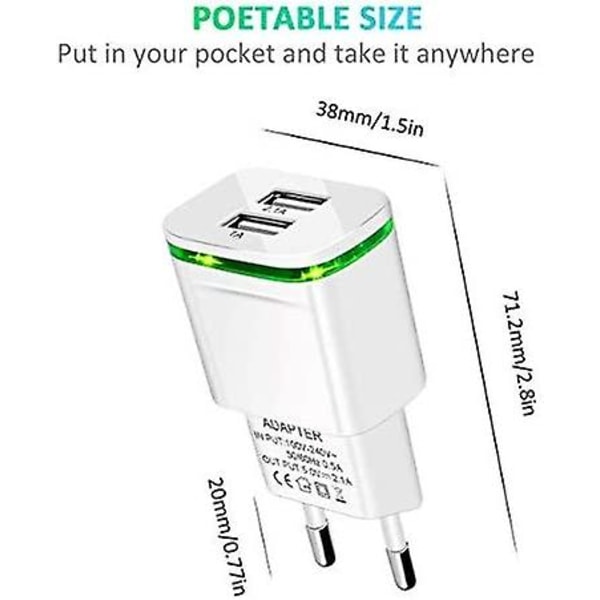 USB nätsladdsladdare, 2-pack 2.1a 5v 2-portars Universal LED- power Byte