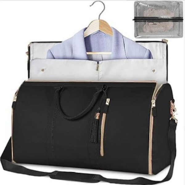2024 Reiseklespose, Stor PU Draktdraktpose med Skopose, Multifunksjonell Duffelbag for Reise, Strand eller Camping -GSLA Pure Black