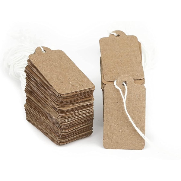 500 st Kraft Perforerade Presentlappar Med Snöre, Mini Kraft Pappers Etiketter Tomma Hängande 45X25mm Brown