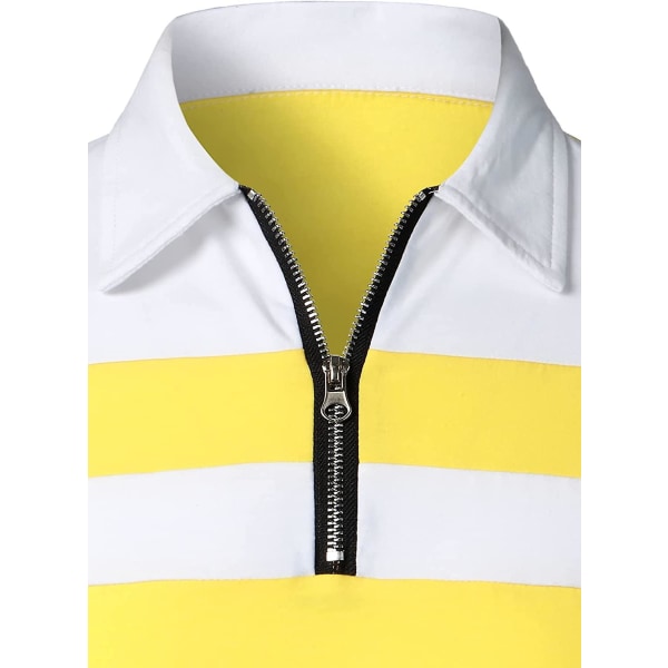 Herr Casual långärmade pikétröjor Kontrastfärg Patchwork T-shirt i bomull Yellow XXL