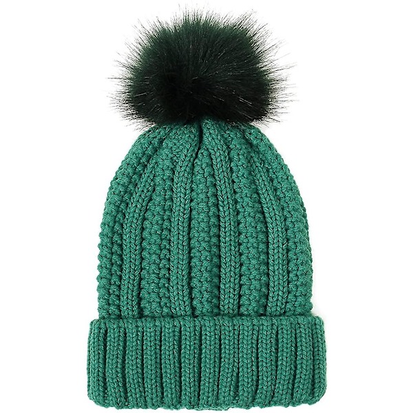 Dame Strikket Hue Med Satinforing Pom Pom Vinter Varm Hue Bobble Hat