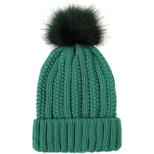 Stickad mössa för kvinnor med satin innerfoder Pom Pom vinter varm mössa Bobble Hat