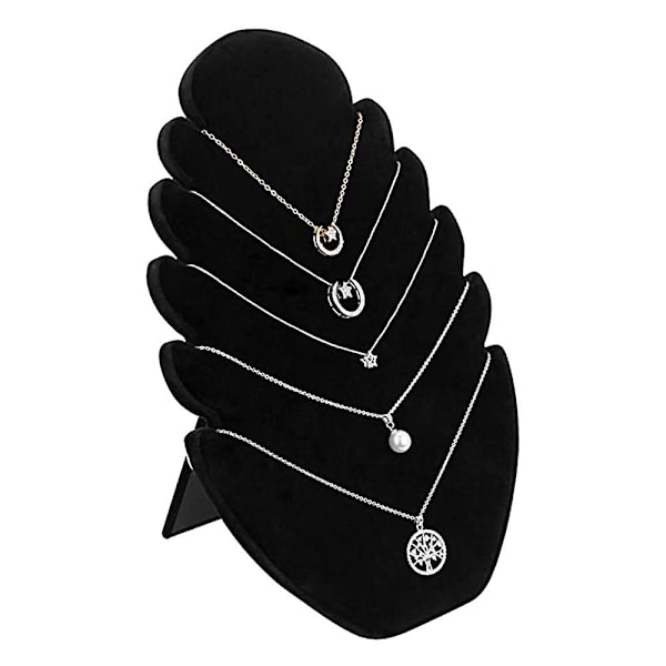 Svart sammetshalsband smyckesdisplay arrangör stativ, smyckesställ, hängsmyckeshållare med 5 skåror för kedjor, armband, 8 x 11 x 0,6 tum Black