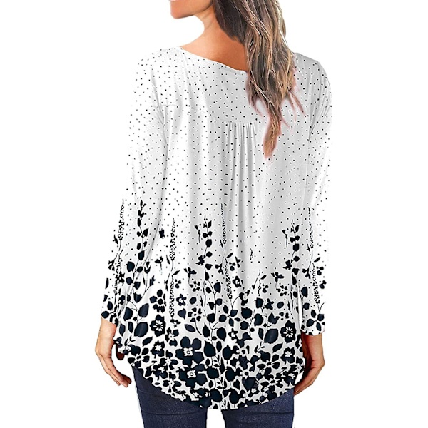 Dame Tunika Topper Ensfarget Plissert V-hals Knapper Bluse Blomstertrykte Damer Purpleflo L