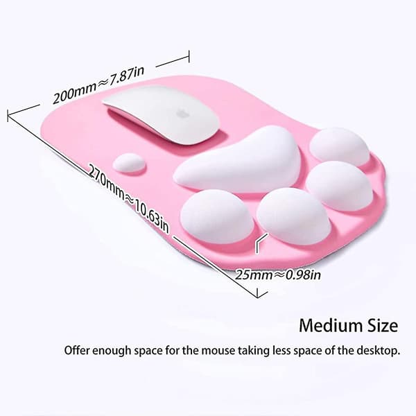 Musematte med håndleddsstøtte. Ergonomisk musematte. Kawaii kattemusematte. Silikon gel musematte. Sklisikker base.