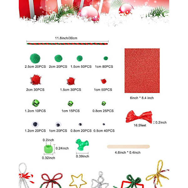 1150 kpl Joulupiippurasseja, raidallisia ja glitter-chenille-varsia joulun DIY-luoviin askartelukoristeisiin