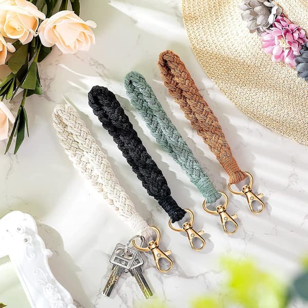 Macrame handledsnyckelring Boho handledsnyckelring Kvinnor Handgjord flätad handledsnyckelring Lanyard