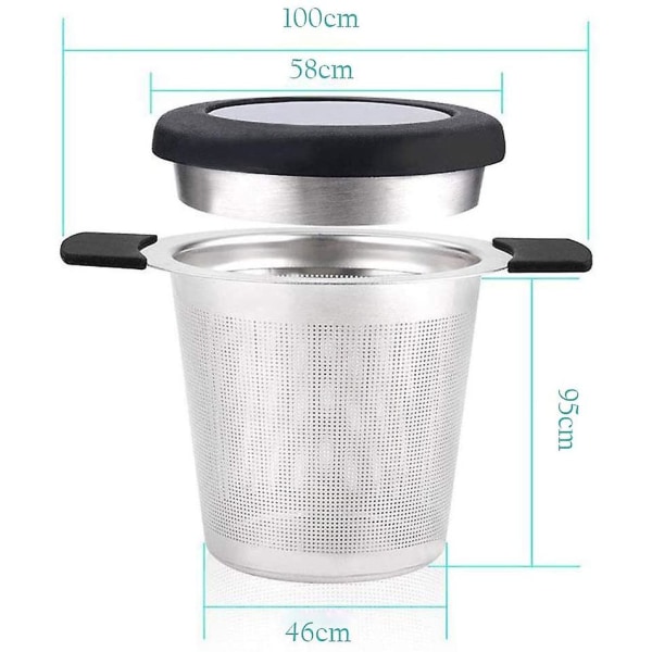 Te-filter i rostfritt stål, teinfuser, tesil med fina hål i silikon