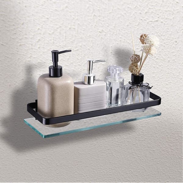 Klar Glas Badeværelsesvæghylde, Badeværelseshylde, Badeværelses Shower Organizer (sort)