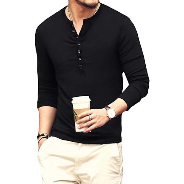 Herre Casual Slim Fit Basic Henley Langærmet Mode T-shirt L