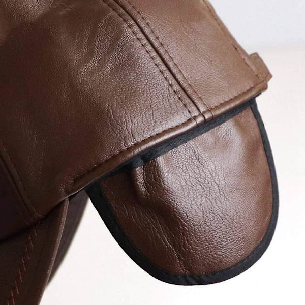 Fashion Emblem Høst Vinter PU Lær Herre Baseballcaps Vanntett Yetsye Vindtett Yetsye Utendørs Sportshatt Med Øreklaffer Coffee