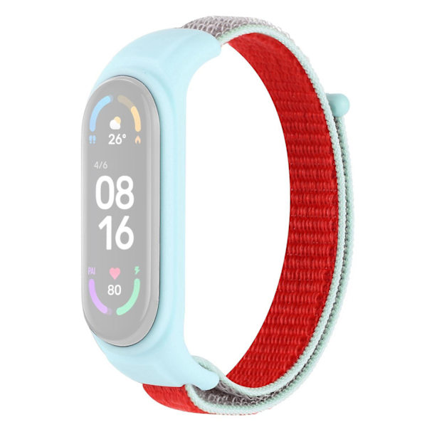 Säädettävä Nylon Sportti Ranneke Xiaomi Mi Band 3/ Band 4/Band 5/Band 6/Band 7 -älykelloille Silikonikotelolla Red  Grey