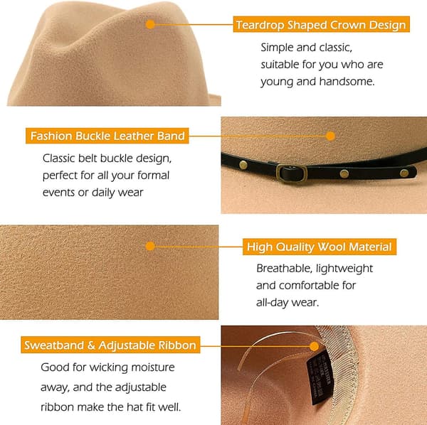 Dame Bredbremmet Ull Fedora Panama Hatt Med Belte Spenne Khaki