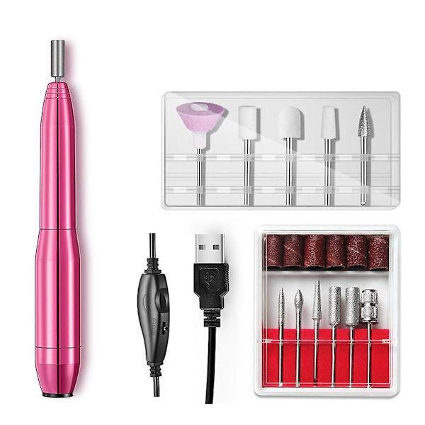 Elektrisk nagelborrmaskin - USB-driven professionell bärbar elektrisk nagelslipningsmaskin för hushållsbruk Pink