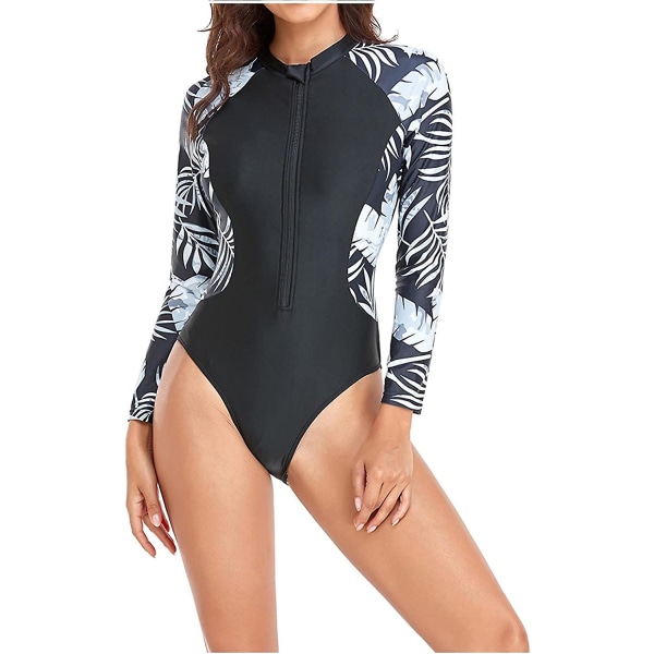 Dame Langærmet Heldragt Badedragt Dame Langærmet Blad Badedragt 03 White XL