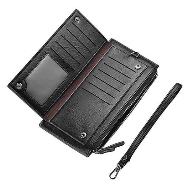 Herr Clutch Bag Dragkedja Fickor Kort Mynt Hållare PU Läder Plånbok Lång Plånbok Black