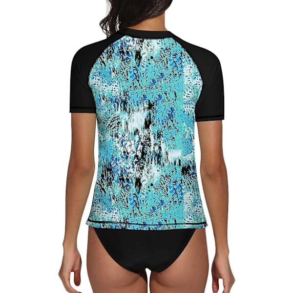 Kvinnors kortärmad skjorta surftopp badkläder sommar simning sport Upf 50+ blommig Blue Print XL