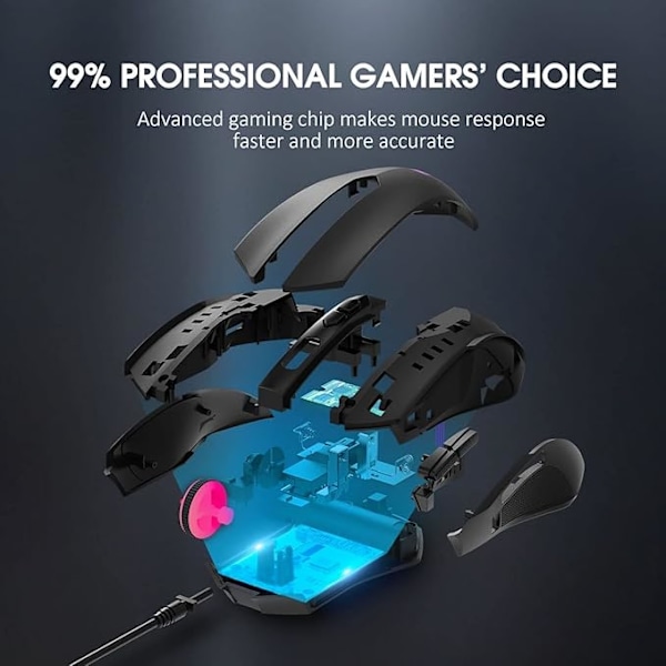 Gaming Mus Kablet, Datamaskin PC Gaming Mus [RGB LED] [Rapid Fire], Avansert 5-nivå 7200 DPI Gaming Sensor, Ergonomisk, 8 Programmerbare Knapper